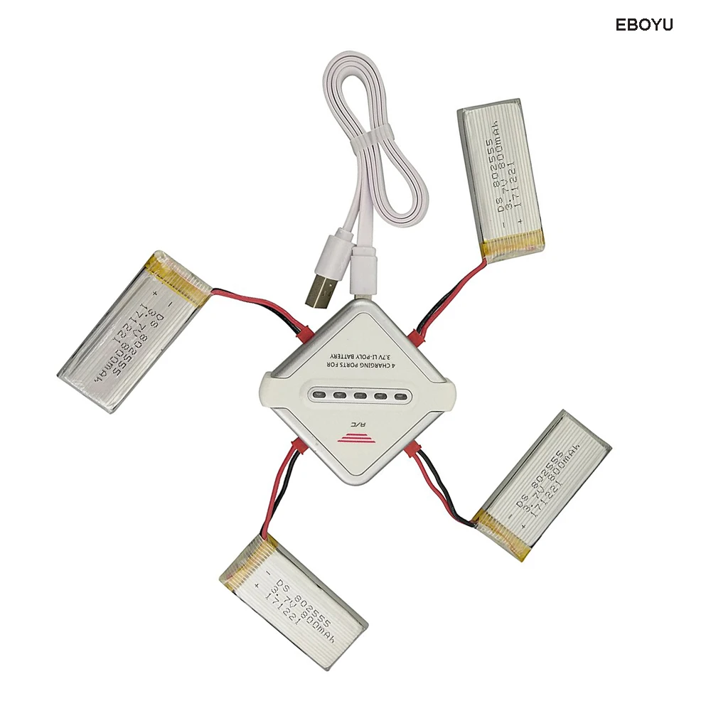 

4pcs * 3.7V 800mAh JST Connector Lipo Battery + 4-in-1 Balance Charger for DFD F181 F163 H12C H12W RC126 RC Quadcopter Drone