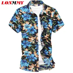 LONMMY 4XL 5XL 6XL цветы мужские рубашки с коротким рукавом camisas Повседневные платья рубашки мужская одежда Slim fit Мода Цветочный 2019 Новый