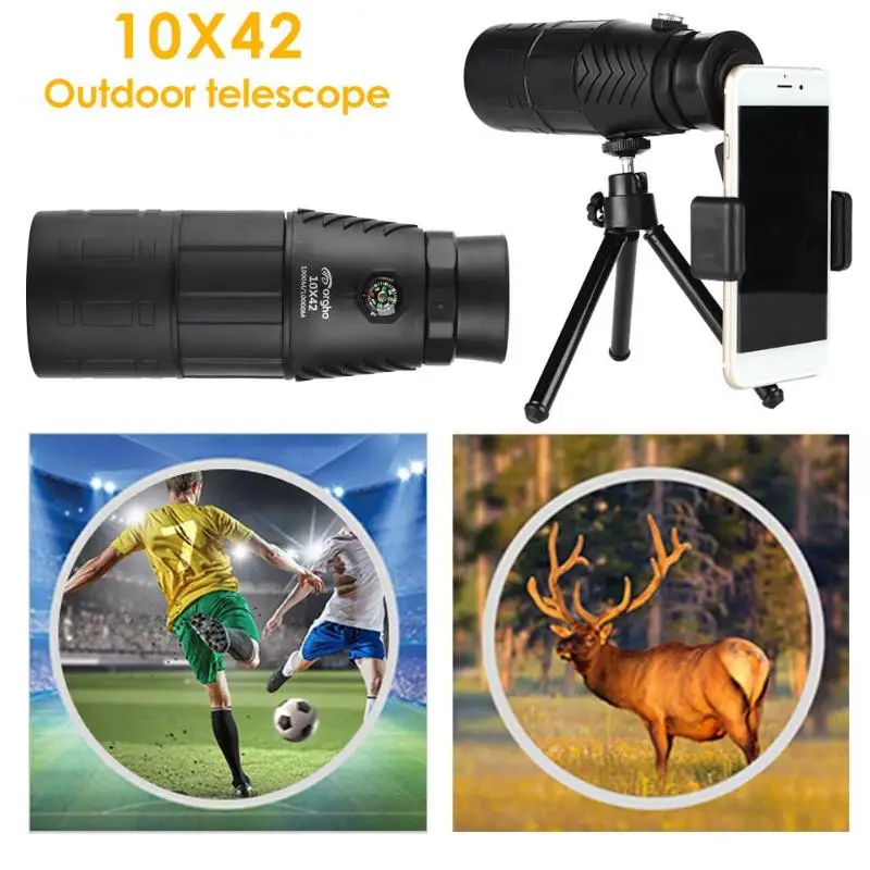 Открытый HD монокуляр телескоп 10X42 черный BAK4 портативный для кемпинга путешествия