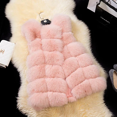 LEDEDAZ, мягкая и теплая куртка из искусственного меха без рукавов, жилет из натурального меха лисы средней длины размера плюс, Manteau Fausse Fourrure Femme - Цвет: Розовый