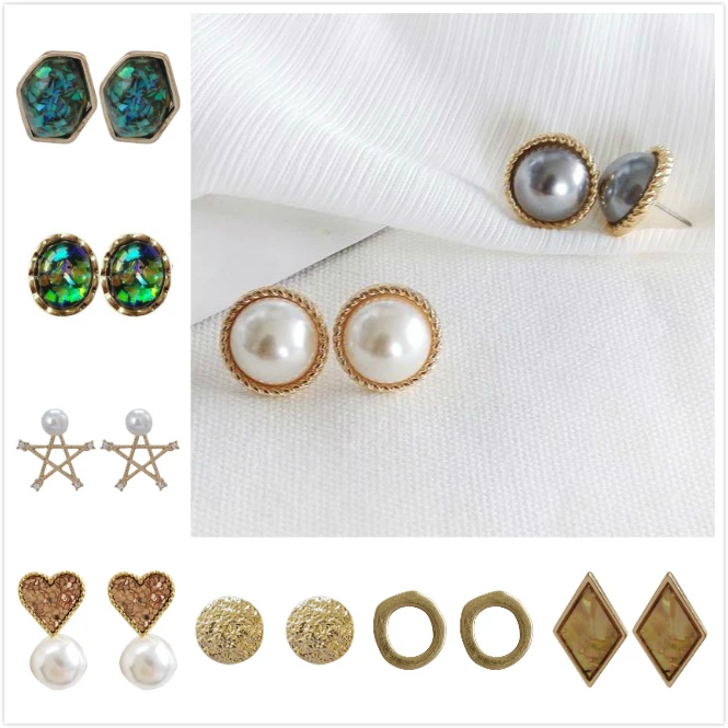 

Green Resin Irregular No Hole Earrings Simualted-pearls Shiny Star Big Non Piercing Earring Jewelry