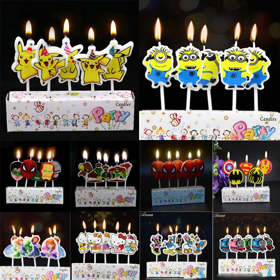 

Kids Birthday Cake Candles Spiderman Mickey Minnie Minions Avengers Pikachu Sofia Mermaid Party Supplies Decoration