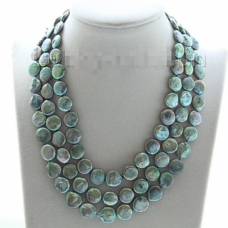 

shippingadjustable 15.5"-17.5" 3row 12mm coin fastener green pearls necklace j950