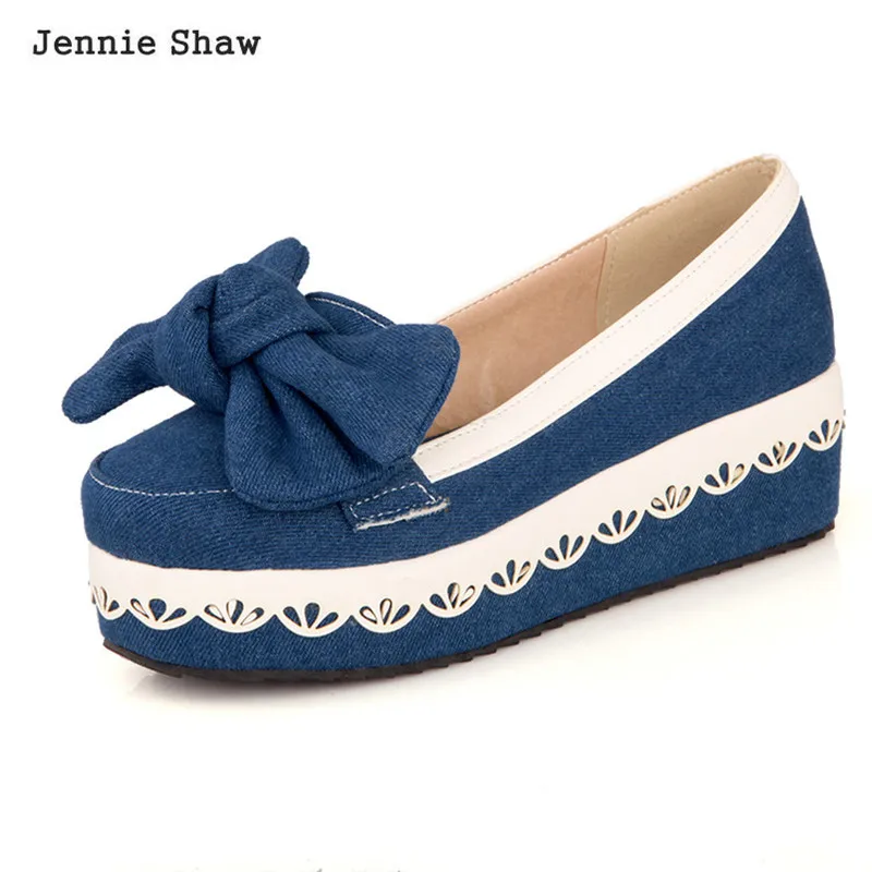 

Platform Thick Canvas Bow Women Cute Shoes Blue Color Sys-1644