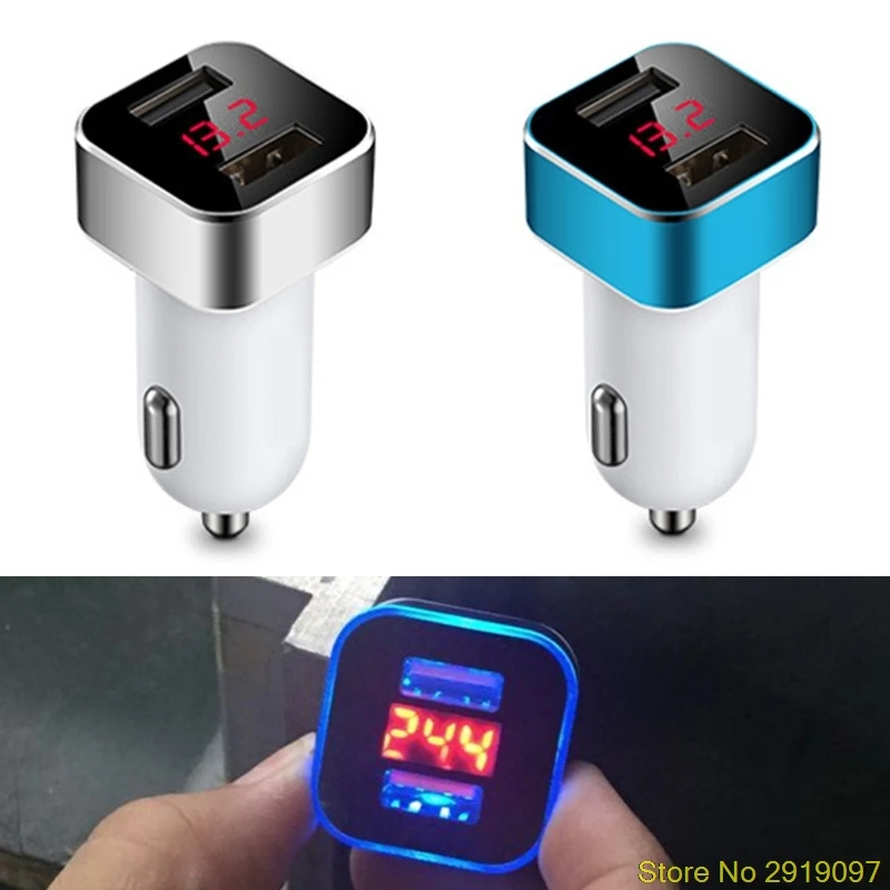 

2018 New Car Charger Dual USB Port Smart LED Voltage Display Car Cigarette Lighter Mobile Phone Universal USB Car Charger