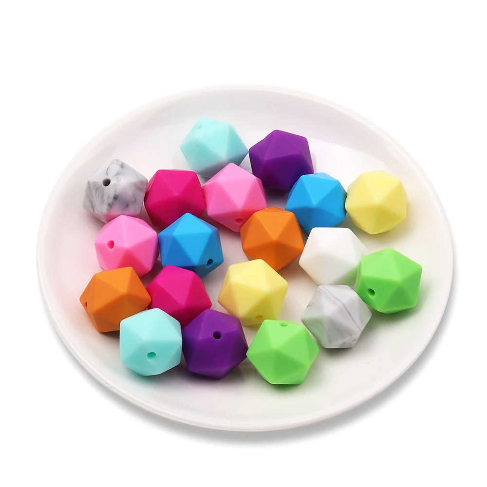

TYRY.HU 20Pcs/Set Silicone Beads Teething Icosahedron Baby Chews Bead Teether For Pacifier Holder DIY Nursing Necklace 14mm