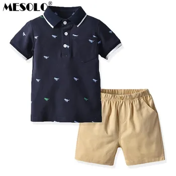 

MESOLO 2019 Catamite Cartoon Dinosaur Printing Polo Unlined Upper Garment Short Sleeve + Leisure Time Shorts Twinset