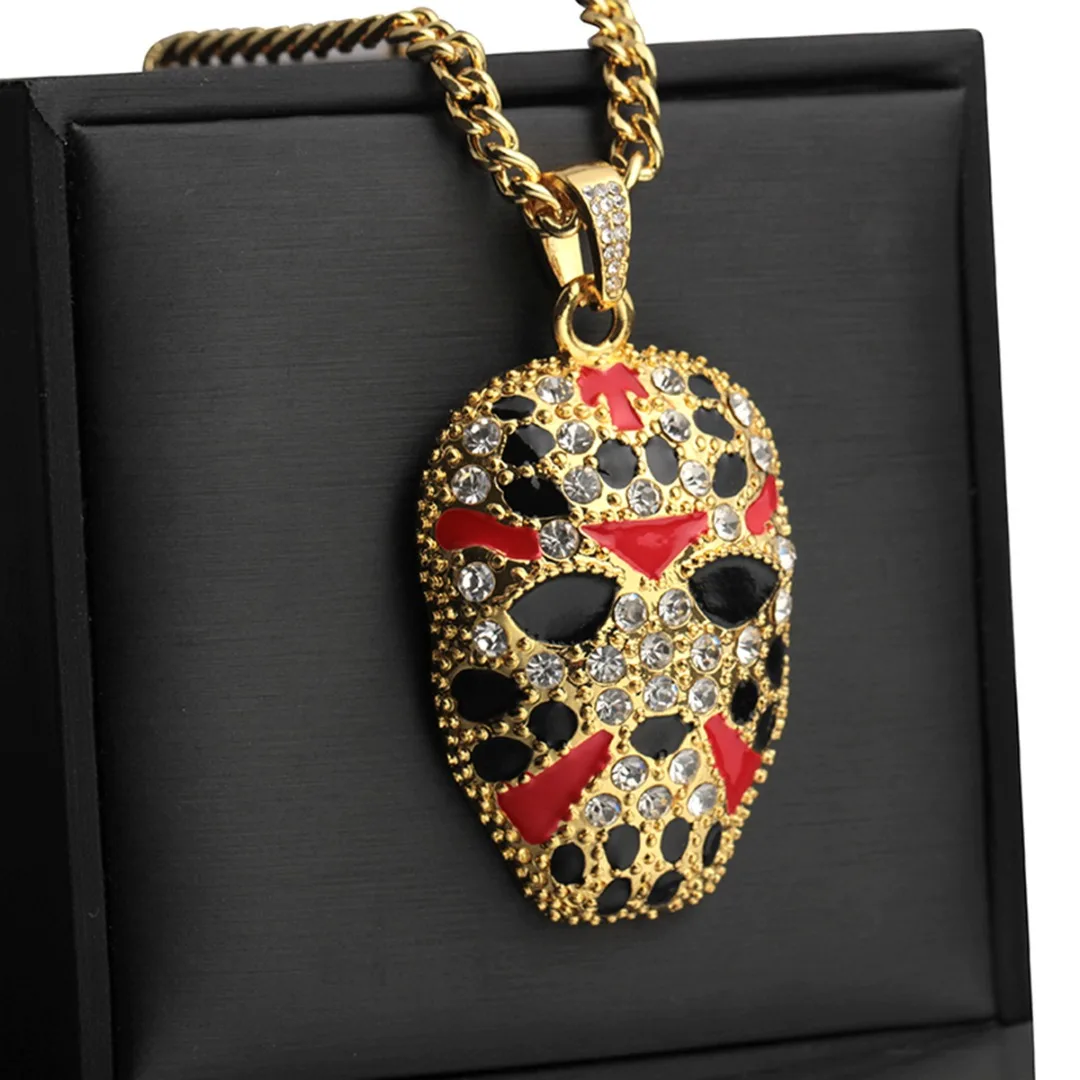 Men Hip Hop Iced Out Mask Crystal Chain Pendant Necklace Gold Color Special Gift for Women Men Shellhard Punk Jewelry