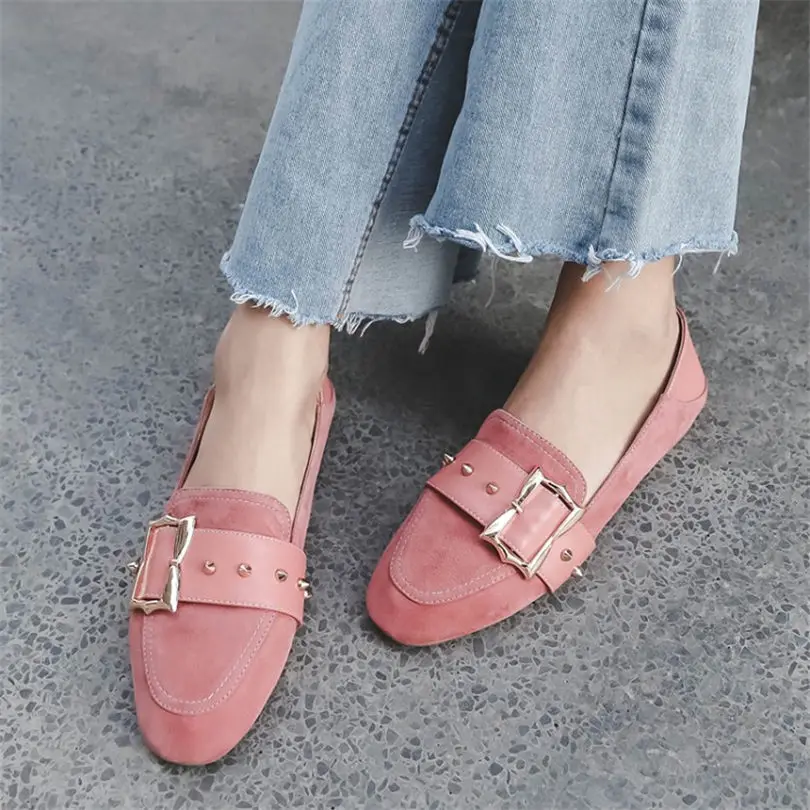 

NAYIDUYUN Women Chic Shoes Cow Leather Round Toe Party Flats Oxfords Shallow Casual Shoes Punk Rivets Ankle Boots US Size4-10