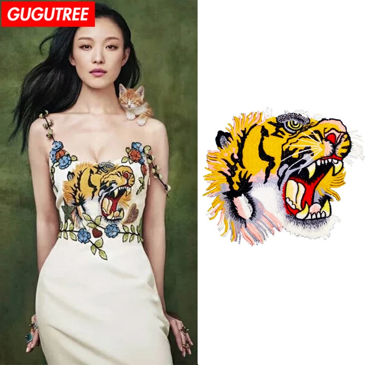 

GUGUTREE embroidery big tiger patches head patches badge patches Applique Patch for Coat,T-Shirt,hat,bags,Sweater,backpack