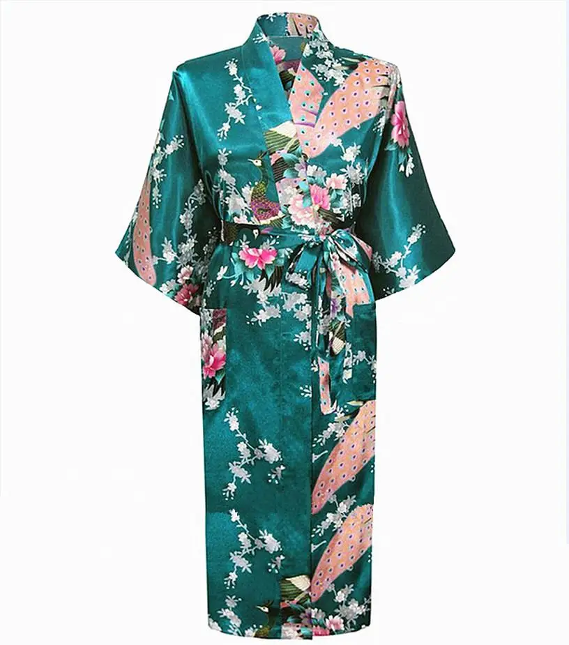 Синий новое шёлковое кимоно, Для женщин Длинные сексуальный халат невесты ночь выросли халаты для летнего отдыха; одежда для сна плюс Размеры RB003 - Цвет: Middle Green