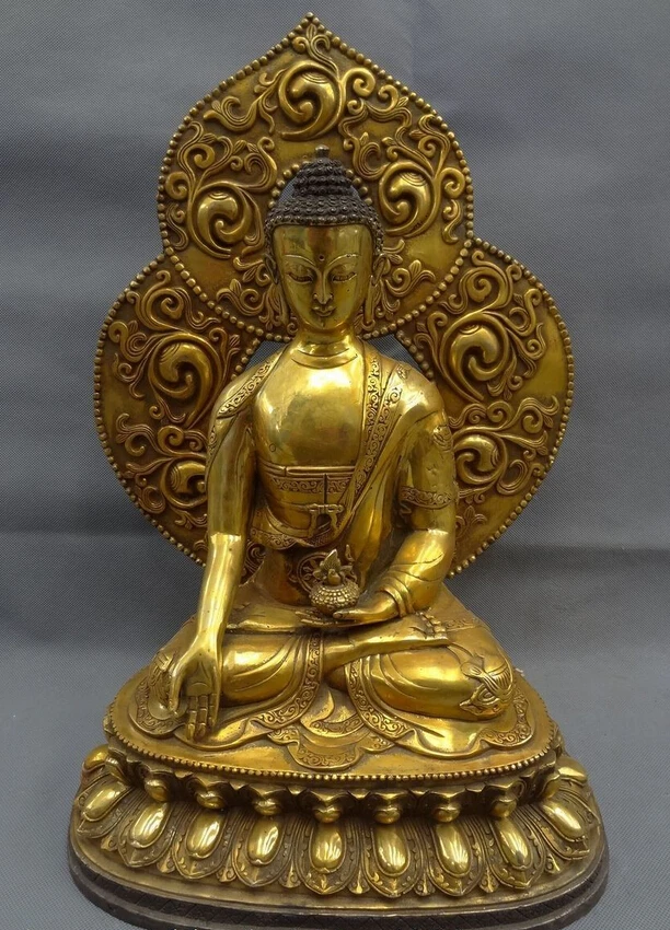 

008595 19" Tibet Bronze Gilt Buddhism Sakyamuni Joss Shakyamuni Buddha Bowl Statue