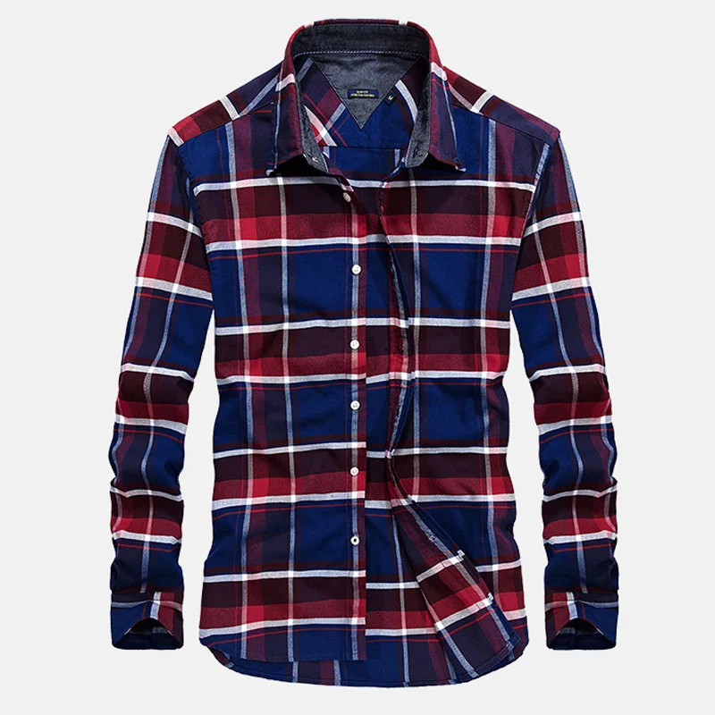 

Brand Mens Shirts 100% Cotton Shirt Men Long Sleeves Plaid Casual Shirts Loose Fashion Camisetas Hombre Plus Size M-3XL