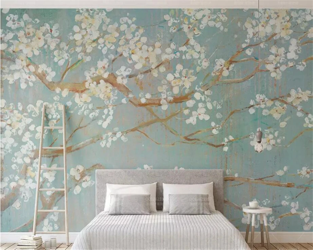 Обои на заказ 3D цветочный рисунок ручная роспись картина маслом вишневый цвет