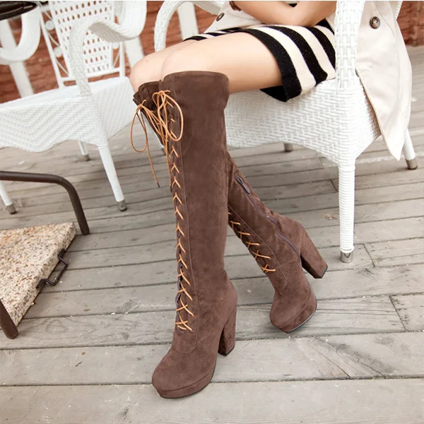 

2014 Autumn new arrival fashion Cosplay Women Knee High Boots knee-length Lace Up Shoes High-heeled high leg boots XY072