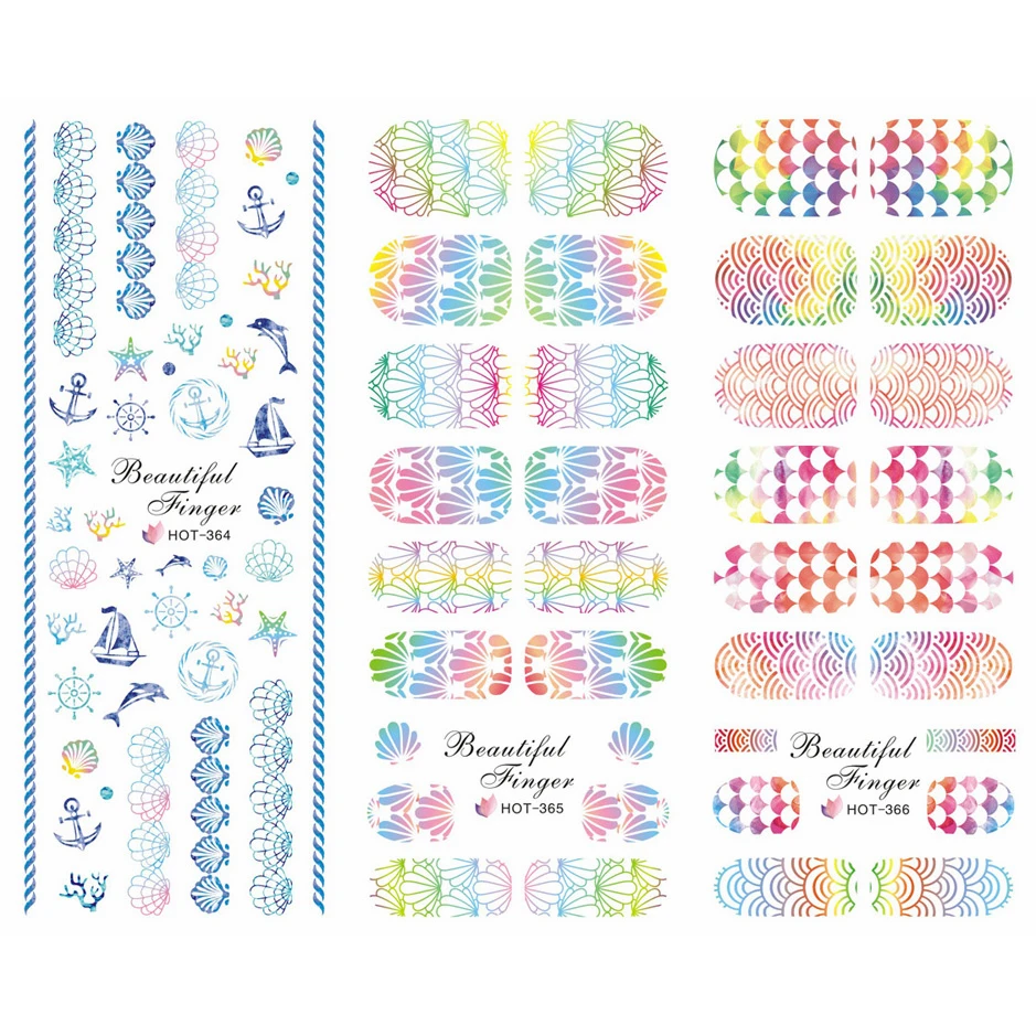 

3 PACKS / LOT NAIL TATTOOS STICKER WATER DECAL NAIL ART SLIDER MARINE SEA WORLD CONCH NEON PATTERN HOT364-366