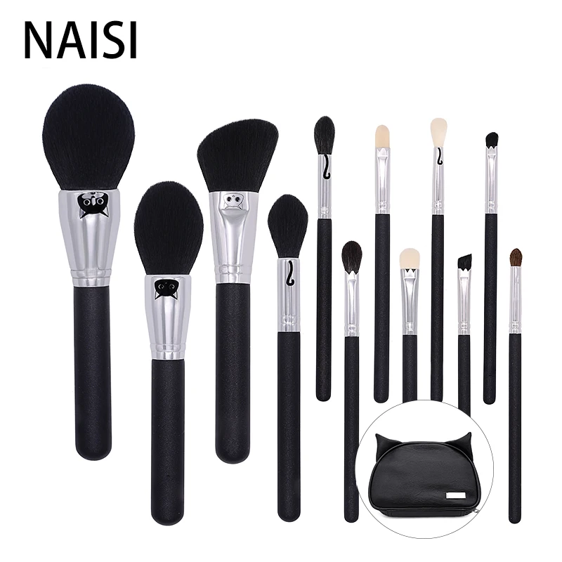 

NAISI 12pieces Makeup Brushes Kabuki Cosmetic Blending Highlighter Contour Makeup Brush Holder Synthetic Kolinsky Goat hair