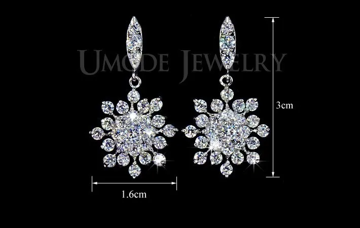 Umode снежинка швейцарский алмаз ювелирные изделия ручной работы свадьба серьги длинные серьги для женщин UE0039