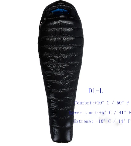 D1 Black L AEGISMAX D1 D2 90% белый утиный пух мумия кемпинг туризм спальный мешок удлиненный Сверхлегкий Открытый Нейлон зима теплый 650FP - Цвет: D1 Black L