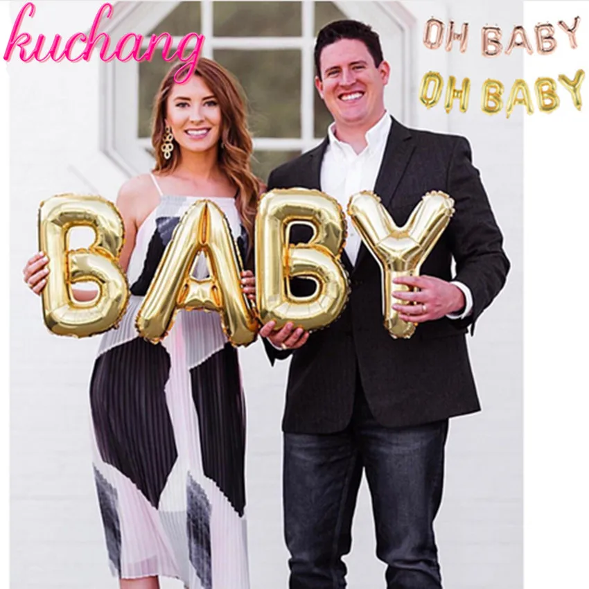 

16inch Gold Silver Rose gold Oh Baby Letter Foil Air Balloon Banner for Baby Shower Gender Reveal Party Decoration