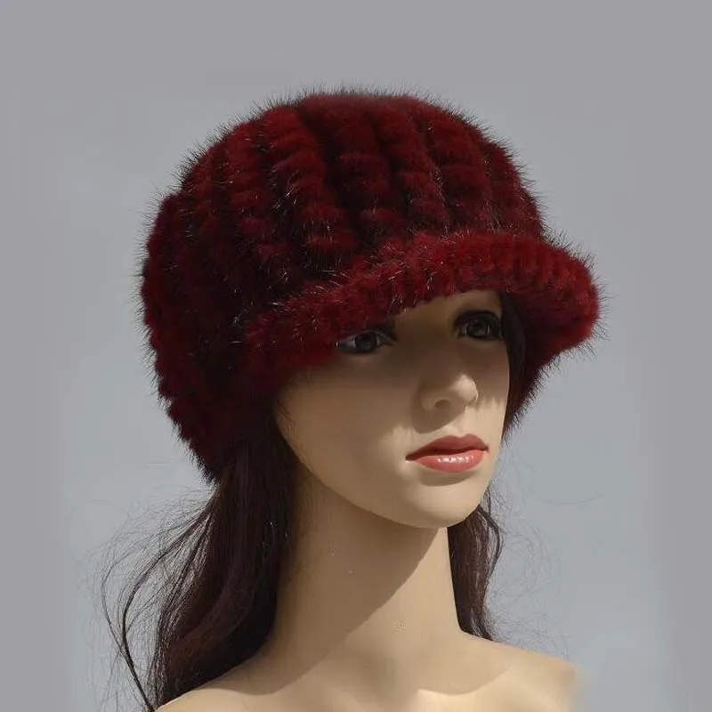 Женские кепки с козырьком из натурального меха Gorros feminino inverno, вязаная красная/черная Русская Шапка, женские шапки, зимняя женская шапка Sombreros mujer