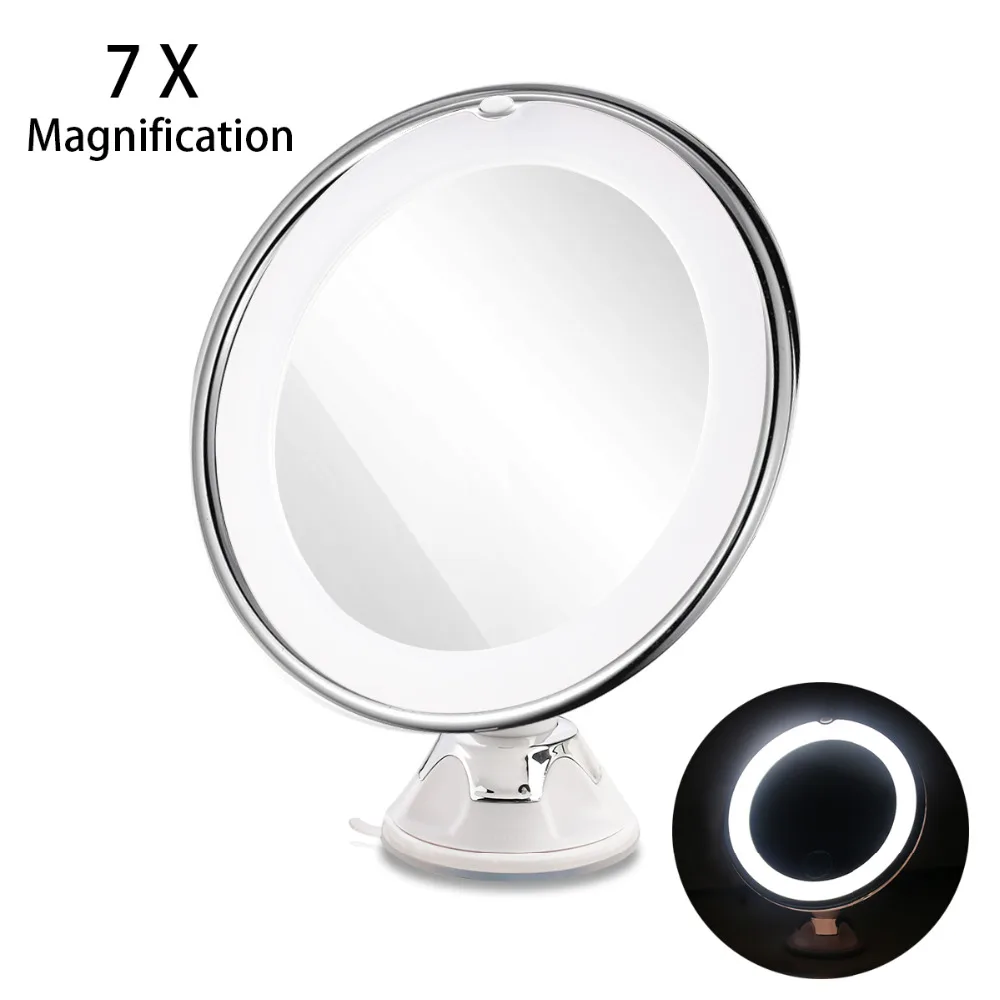 

RUIMIO 7X Magnifying Makeup Mirror Cosmetic LED Locking Suction Cup Bright Diffused Light 360 Degree Rotating Cosmetic Makeup