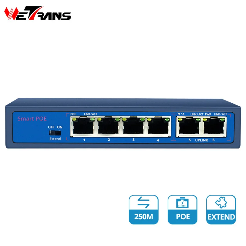 Vente 4CH Commutateur PoE pour Caméras IP 2 + 4 Port 10 100 Mbps Power over Ethernet IEEE802.3af 60 w 52 v Standard Haute Puissance POE Injecteur