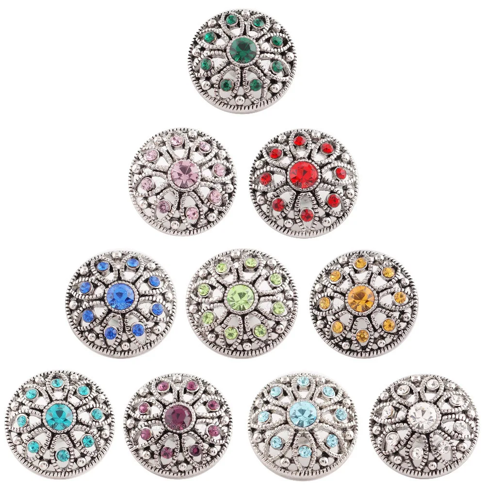 Partnerbeads Snap Jewelry Crystal Flower Metal 18MM Snap Buttons Fit