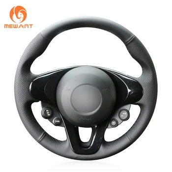 

MEWANT Black Artificial Leather Car Steering Wheel Cover for Smart New Fortwo Forfour 2015 2016 2017