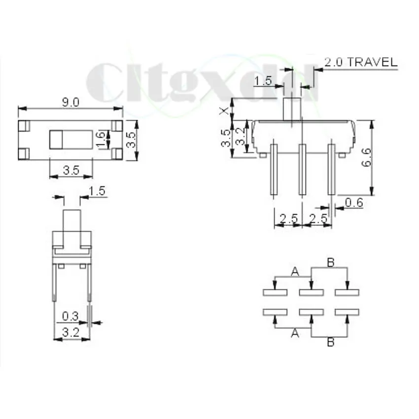 Cltgxdd 1 шт. 6Pin Slide Switch 2 положения тумблер для PCB DPDT вертикальный переключатель рычаг переключатели