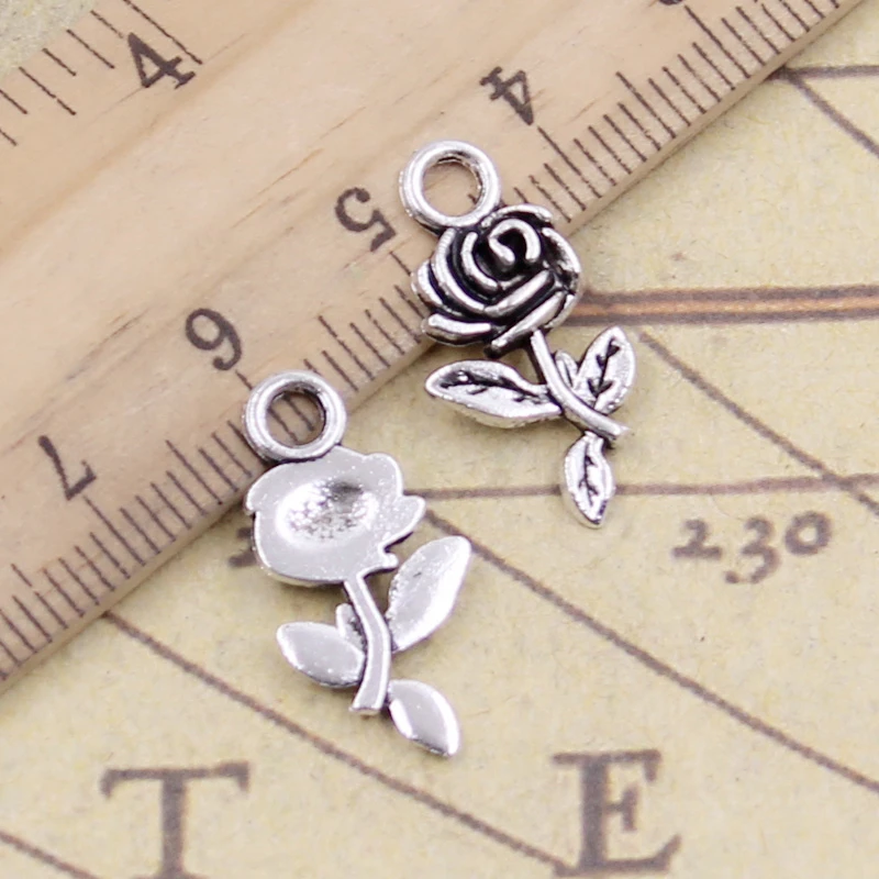 30pcs Charms Flower Rose 21x13mm Tibetan Bronze Silver Color Pendants Antique Jewelry Making DIY Handmade Craft 30pcs tibetan silver gold silver plated round white acrylic beads charms pendants 7x10 5mm