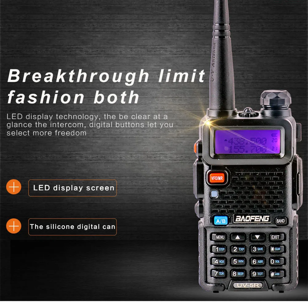 2 шт. BAOFENG UV-5R v5r hf трансивер для прогулки разговора vox sos светодиодный фонарик fm радио связь 10 км Охота 2 способ радио