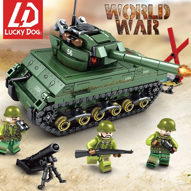  Military Tank Building Blocks Sherman M4 Tank Constructor LegoINGly Ww2 Figures Toys for Children