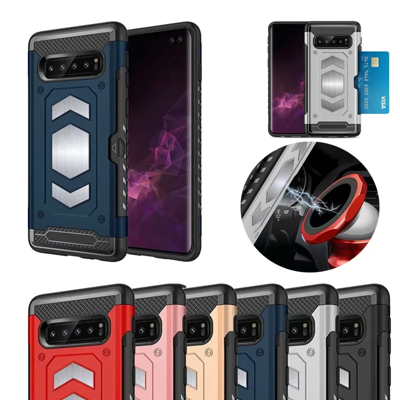 

For Samsung Galaxy S10 Plus Shockproof Shell Hybrid Car Magnetic Suction Bracket Back Cover For S10 Lite S10 Rugged Armor Case