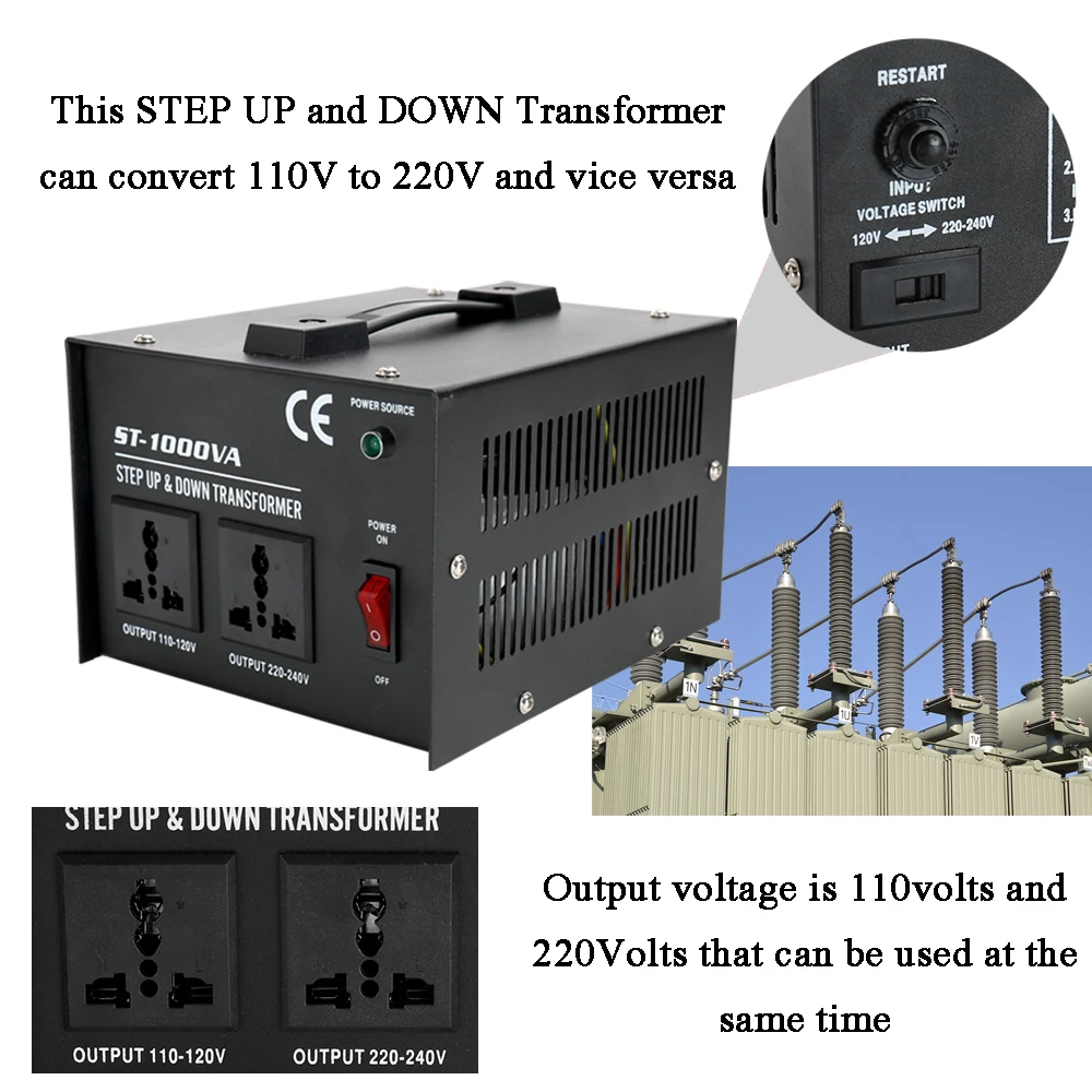 ST-1000W для исползования в домашних условиях интеллигентая(ый) эффективный шаг вверх и вниз трансформатор 100 V-220 V бытовых электроприборов Напряжение конвертер