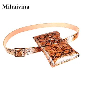 

Mihaivina Vintage Fanny Pack For Women Serpentine Leather Waist Pack Simple Female Waist Bag Money Belt Wallets Fit 5.5in iphone