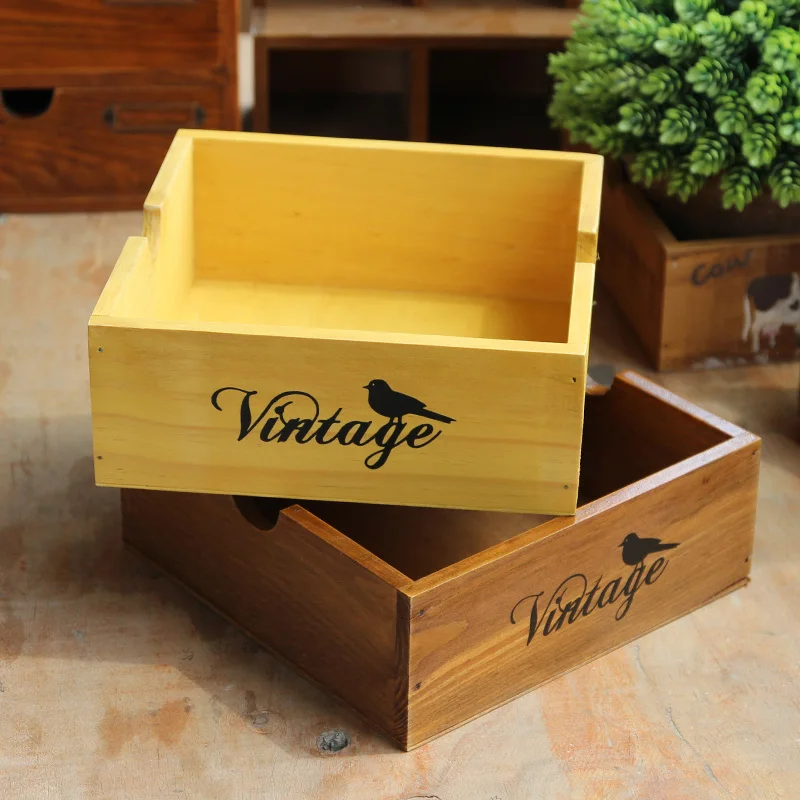 

Zakka Retro Office Desktop Wooden Storage Boxes Multi-function Square Wooden Boxes for Remote Control Key Square Wooden Boxes