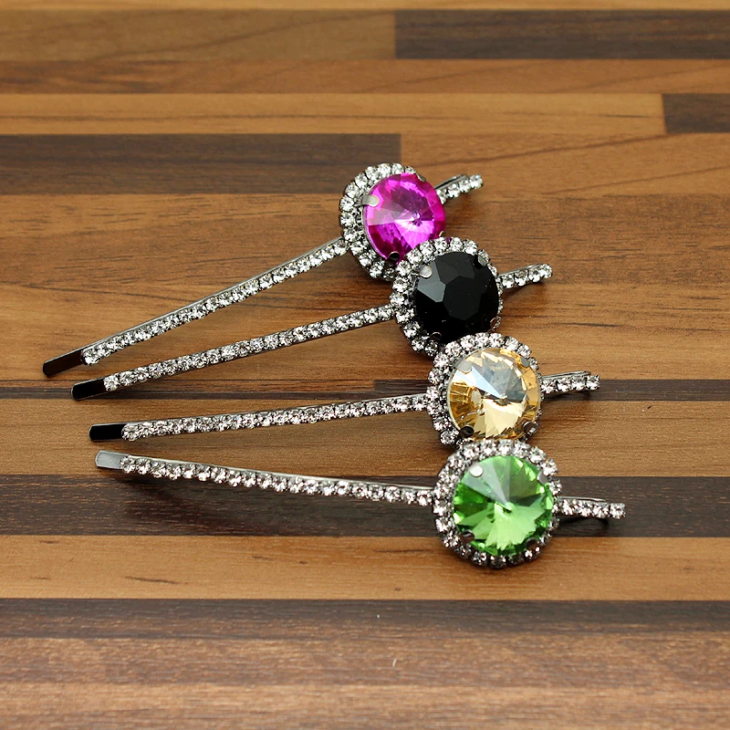 Large Unique Sparkly Round Crystal And Rhinestone Hair Barrette Clip