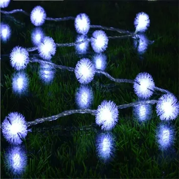 Battery 7.5M 50 LED Furry Snow Ball Edelweiss Led Christmas String Lights for Garden Home Wedding Party Garland Decor christmas market snow garden