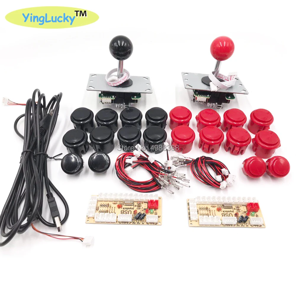 Yinglucky 2 игрока аркадная DIY Kit нулевой задержки USB кодер sanwa Джойстик sanwa 33 мм Кнопка PC Mame Raspberry pi 1 2 3 - Цвет: black-red