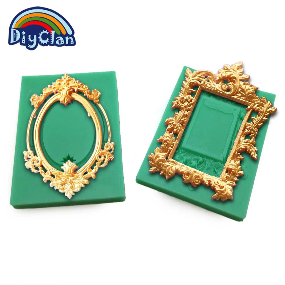 

2 style Handmade 3D Retro mirror DIY silicone fondant cake molds chocolate resin Lady frame cupcake form food grade for baking