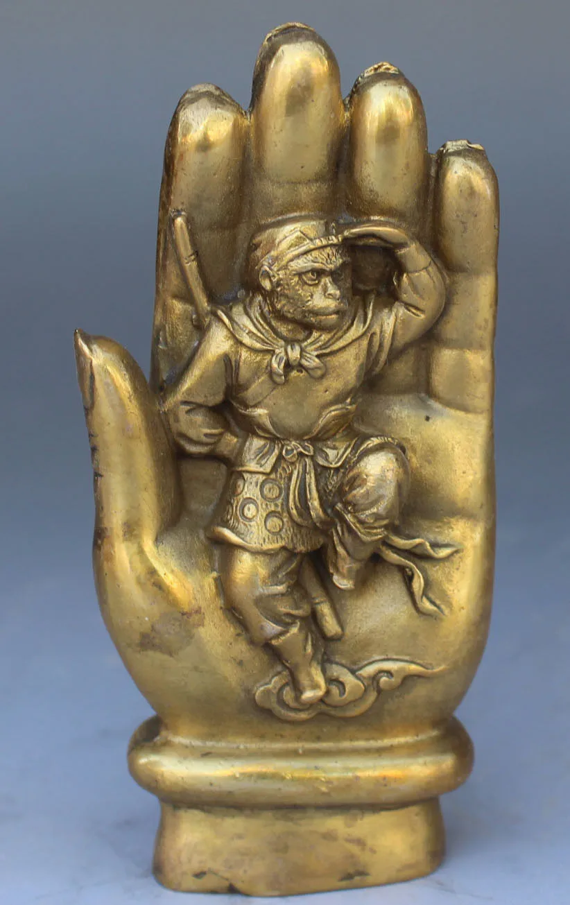 Tnukk Китайский бронзовая скульптура Сунь Укун в татхагата рука Будды украшения металла ремесленных