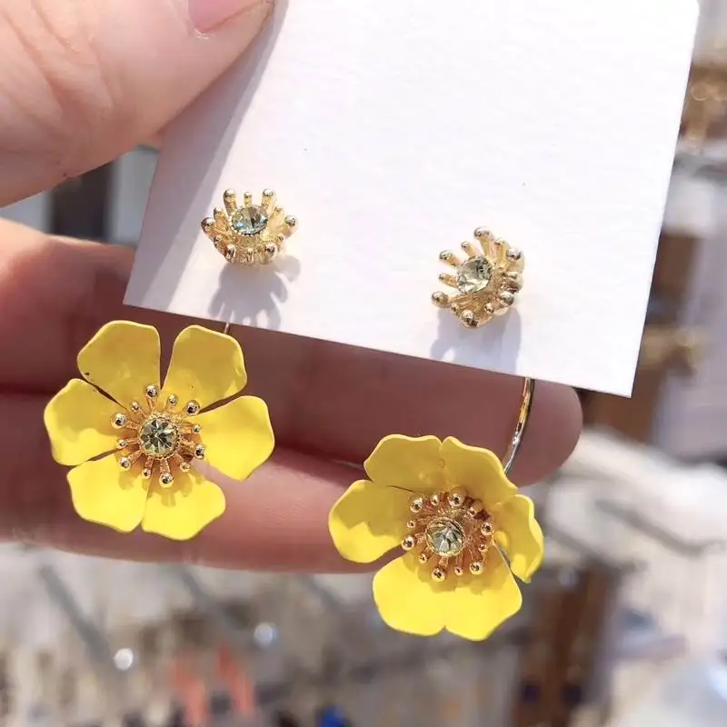 

Bohemian Flower Drop Earrings For Women 2019 New Red Pink Yellow Petal pendientes Party Holiday Trendy Jewelry