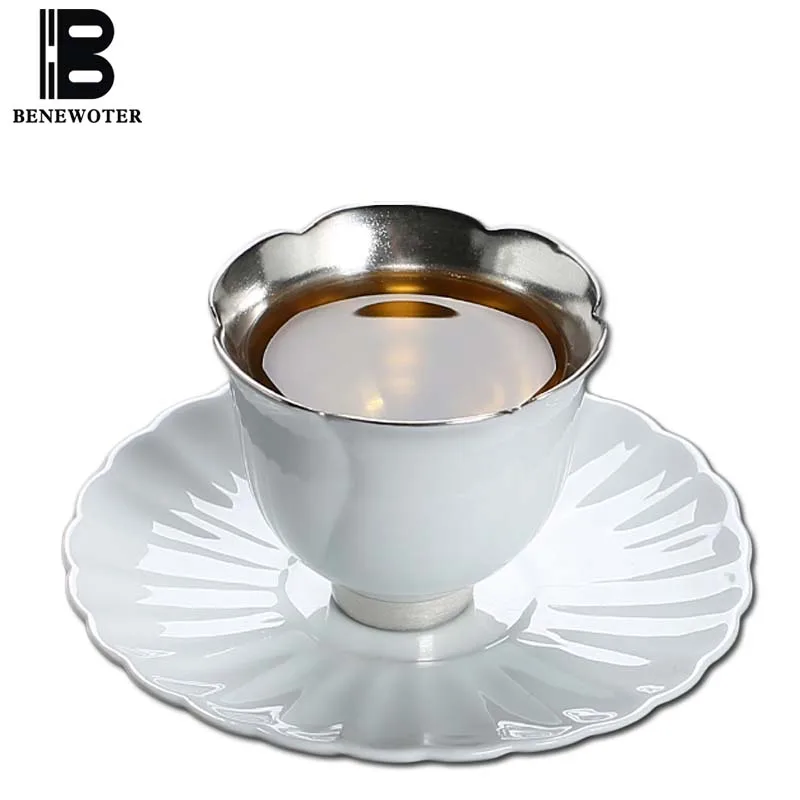 60ml Handmade White Porcelain Precious Metal Pure Silver Health Care