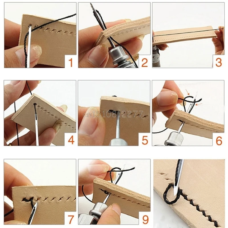 Leathercraft Lock Stitch Sewing Awl Thread Kit Needles Stitch Leather Fabric #H0VH# Drop shipping - Image 3