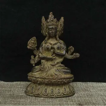 

Rare Chinese Tibet Tibetan Bronze Buddhism Three Heads And Six Arms Guanyin Kwan-yin Bodhisattva Safe Auspicious Home Ornament