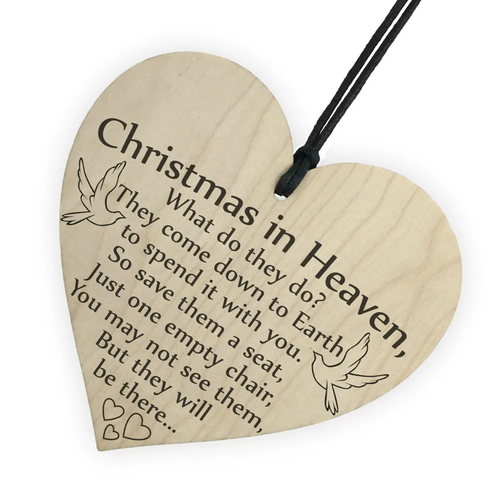 

Christmas Hang Decoration Noel 1pc 'Christmas in Heaven' Wood Heart Plaque Sign Friendship vintage decor for the new year 2019