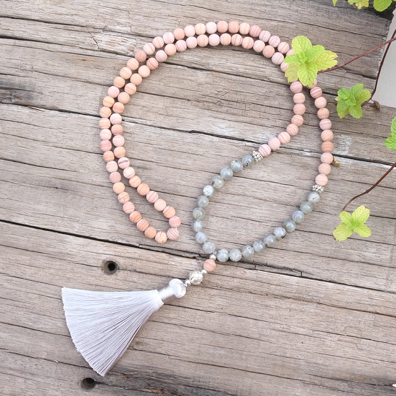 8mm Natural Stone Beads,Matte Line Stone,Labradorite,JapaMala Sets,Spiritual Jewelry,Meditation,Inspirational,108 Mala Beads