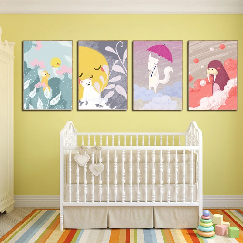 Spray Color Animal Bear Unicorn Wall Canvas Nordic Poster Nursery Prints Cartoon Painting Picture Kid Bedroom Decoration | Дом и сад