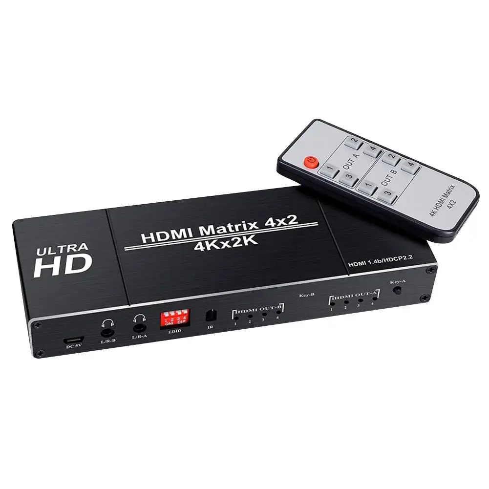 

4K HDMI EDID Matrix 4 In 2 Out 4X2 Dual Audio Output Fiber HDMI Switch Distributor Switcher Support LPCM/Dolby/DTS 5.1 Audio